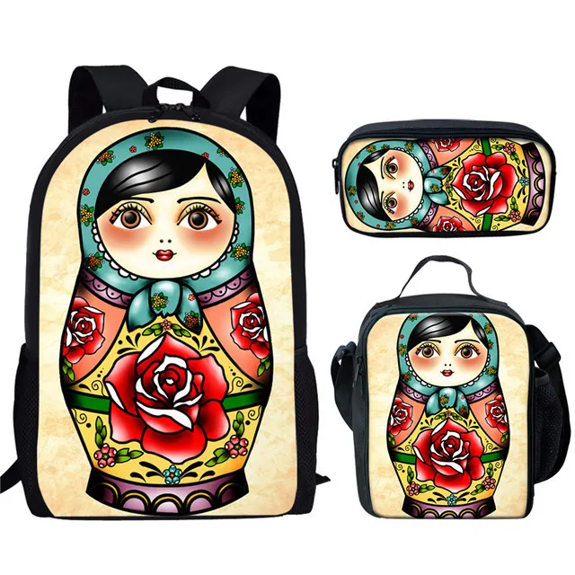 

Trendy Youthful Russian dolls 3D Printed 3pcs/Set Student Travel bags Laptop Daypack Backpack Lunch Bag Pencil Case