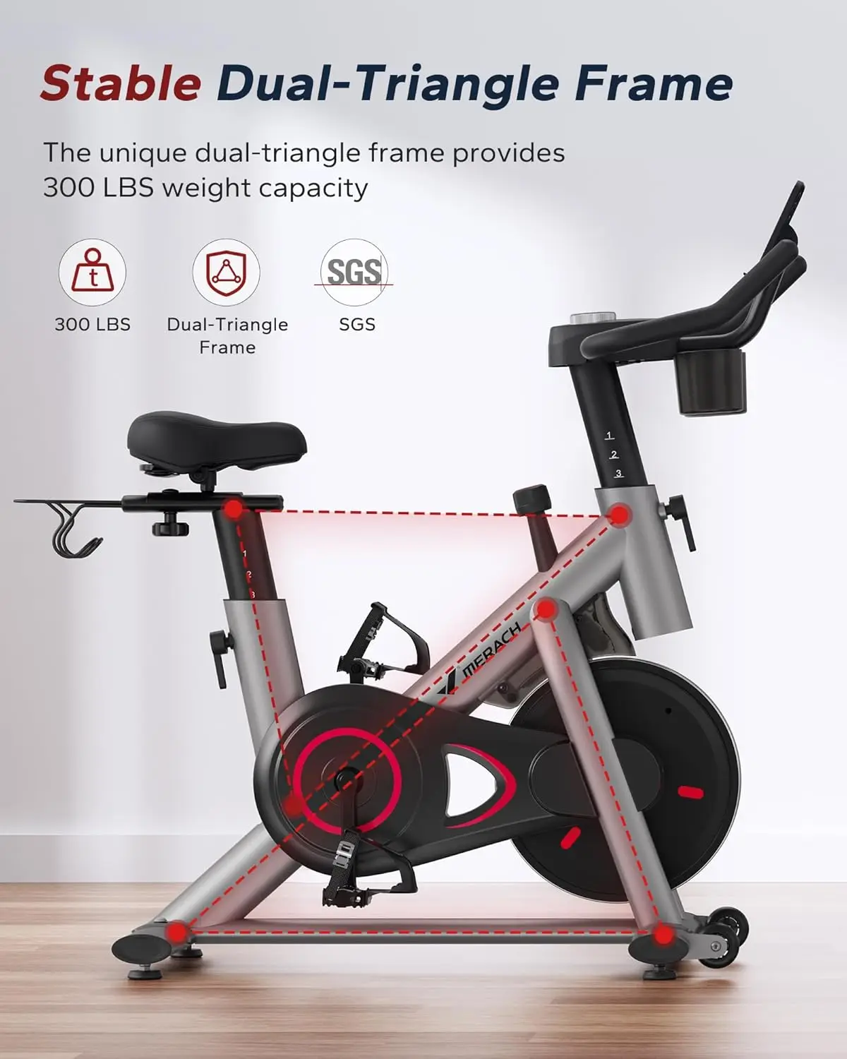Cyclette, bici fissa con pastiglie freno con app esclusiva, bici da ciclismo per interni a basso rumore con capacità di peso di 300 libbre, T