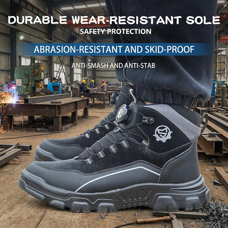 Waterproof High Top Rotary Knob Safety Footwear Lightweight Anti-puncture Anti-smash Steel Toe Work Shoes For Outdoor