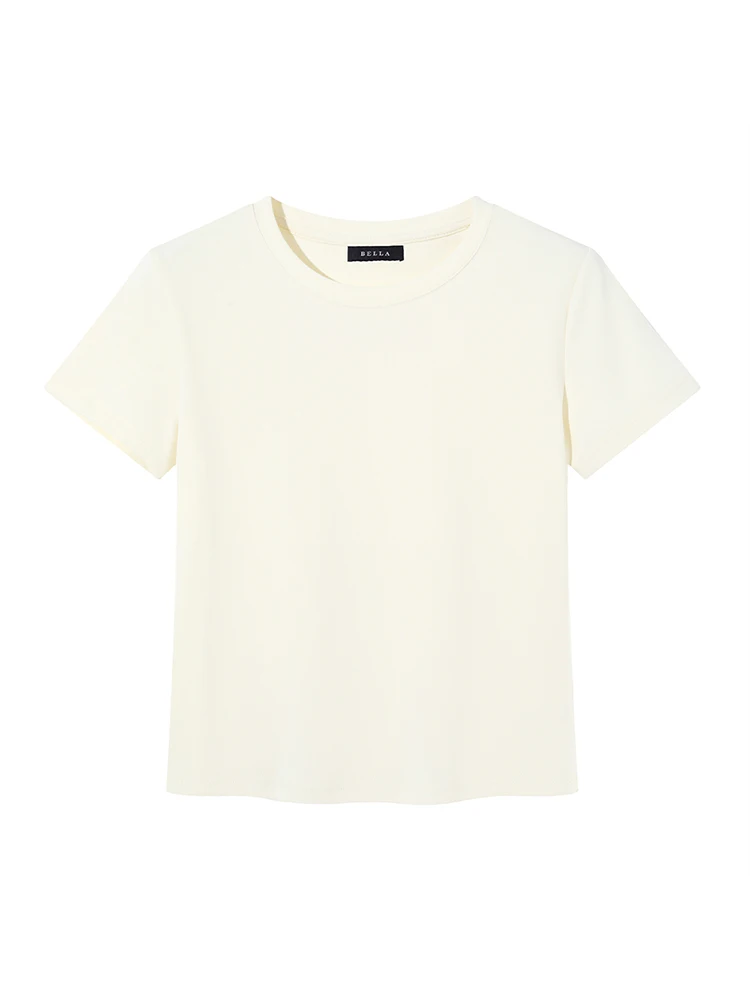 

Bellasis Basic Абрикосовый топ из чистого хлопка длиной до плеч или Sves для женщин, повседневный облегающий удобный летний топ для поездок на работу...