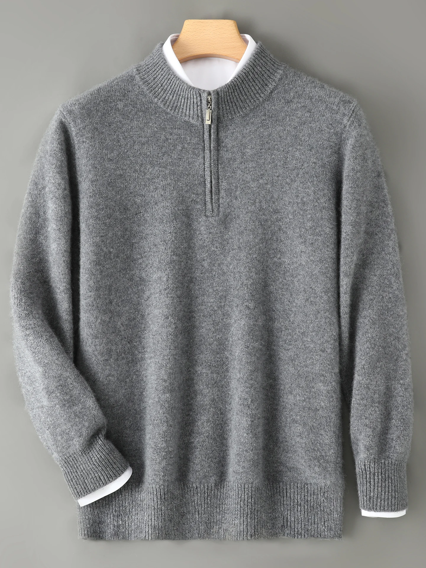 New 100% Merino Wool Man Sweater Autumn Winter Zip Knitwear Luxury Male Pullover Long Sleeve Blouse Men Clothes Top Thick Jumper