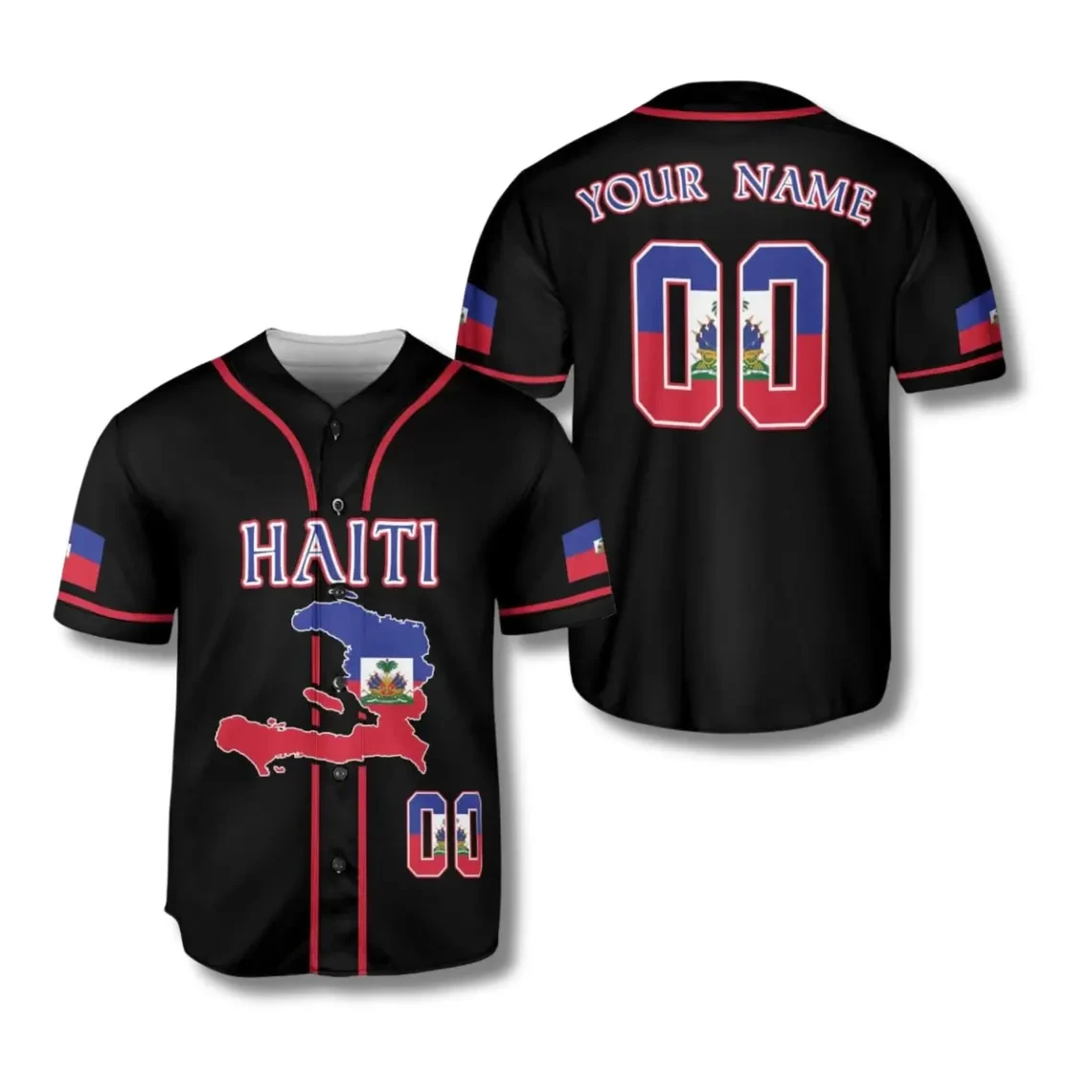 Custom Haiti Flag Baseball Jersey Personalized Name Number Men Women Haitian Button Down Sports Shirt For Wholesale Dropshipping