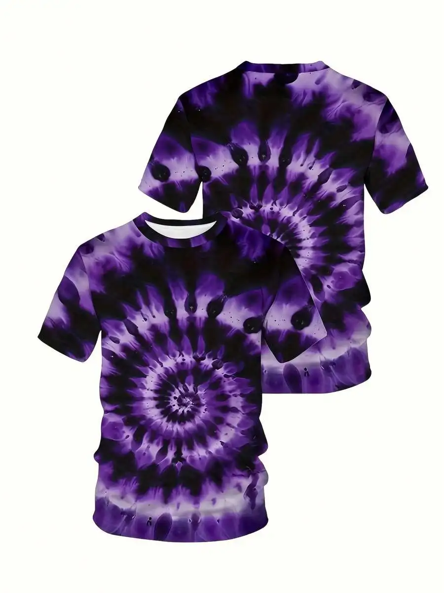 

Mens Plus Size 3D Tie-Dye Graphic T-Shirt Purple Retro Casual Short Sleeve Round Neck Tee