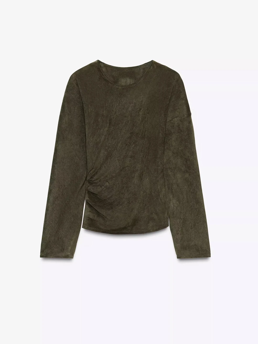 

Женский топ из замши с круглым вырезом, приталенный, с плиссировкой на талии, с длинными рукавами, повседневный, для ранней осени