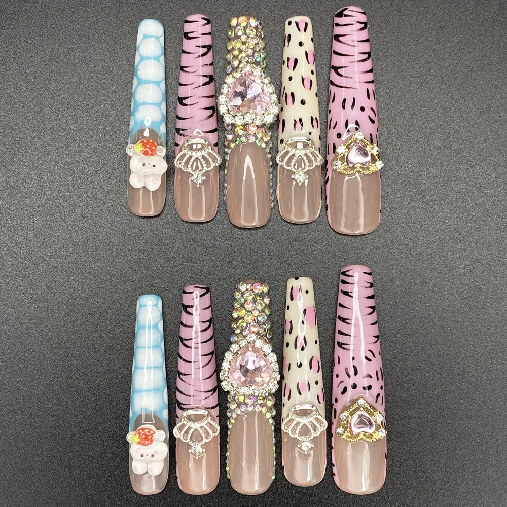 

Press on Nails Handmade Luxury 55mm Extra Long Exquisite Manicure Coffin Ballerina Reusable Full Decorated Y2K Homemade Nail Set