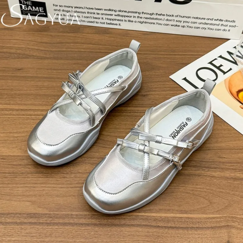 

Bow Flats Marie Janes Shoes Square Toe Casual Sandals Women Sneakers Summer 2025 Brand Comfort Sport Shoes Shallow Sandalias