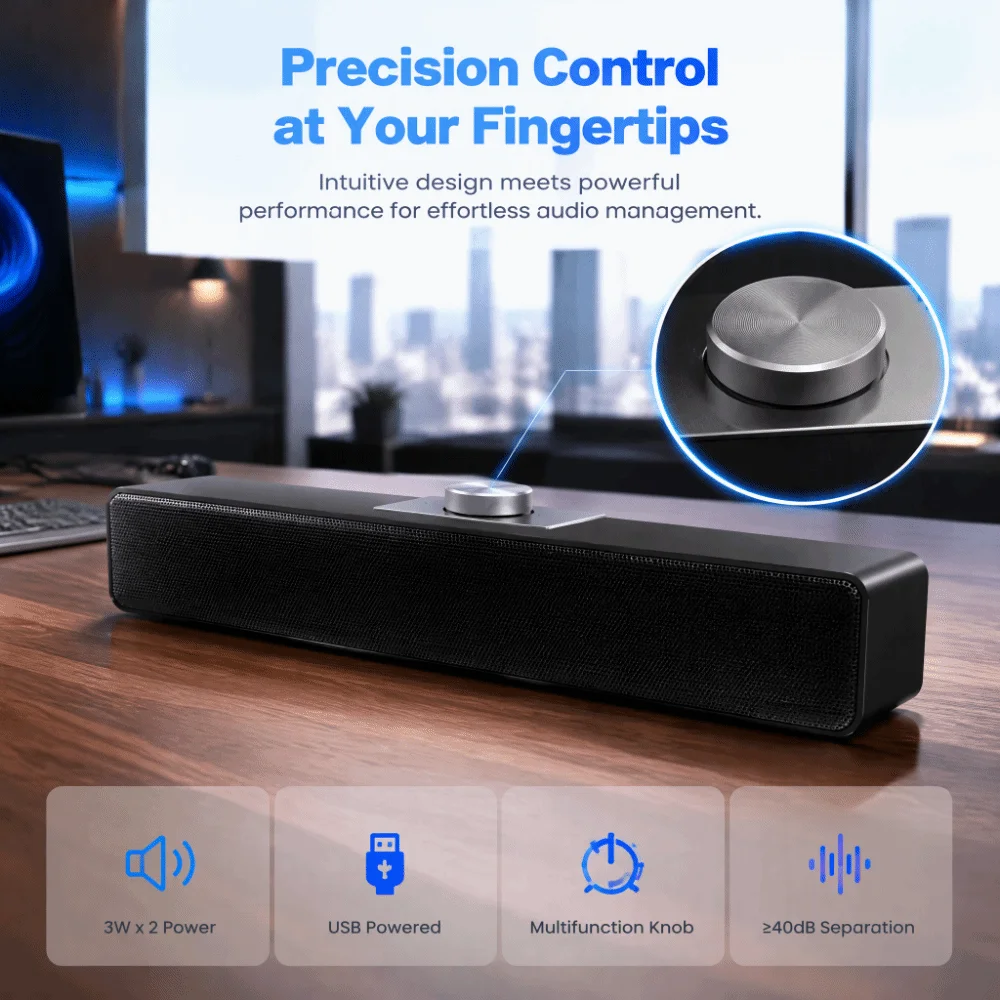 3.5mm Audio Plug USB Soundbar Multi-Function Stereo Deep Bass Sound Portable Speaker Bass Surround Indoor Use Wired Soundbar
