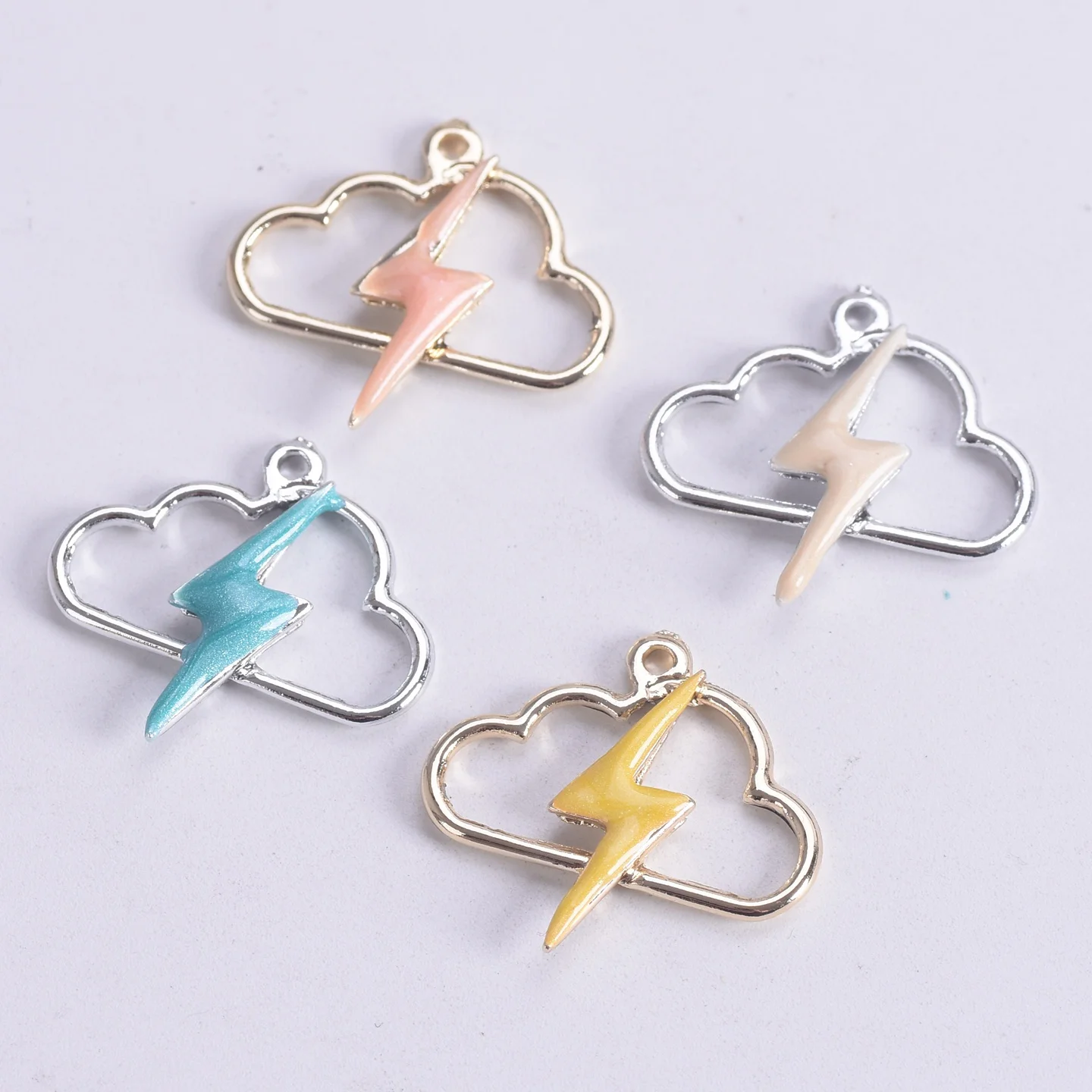 10pcs 25x23mm Cloud & Lightning Enamel Metal Charm Loose Pendants Beads Wholesale lot for Jewelry Making DIY Charms Findings