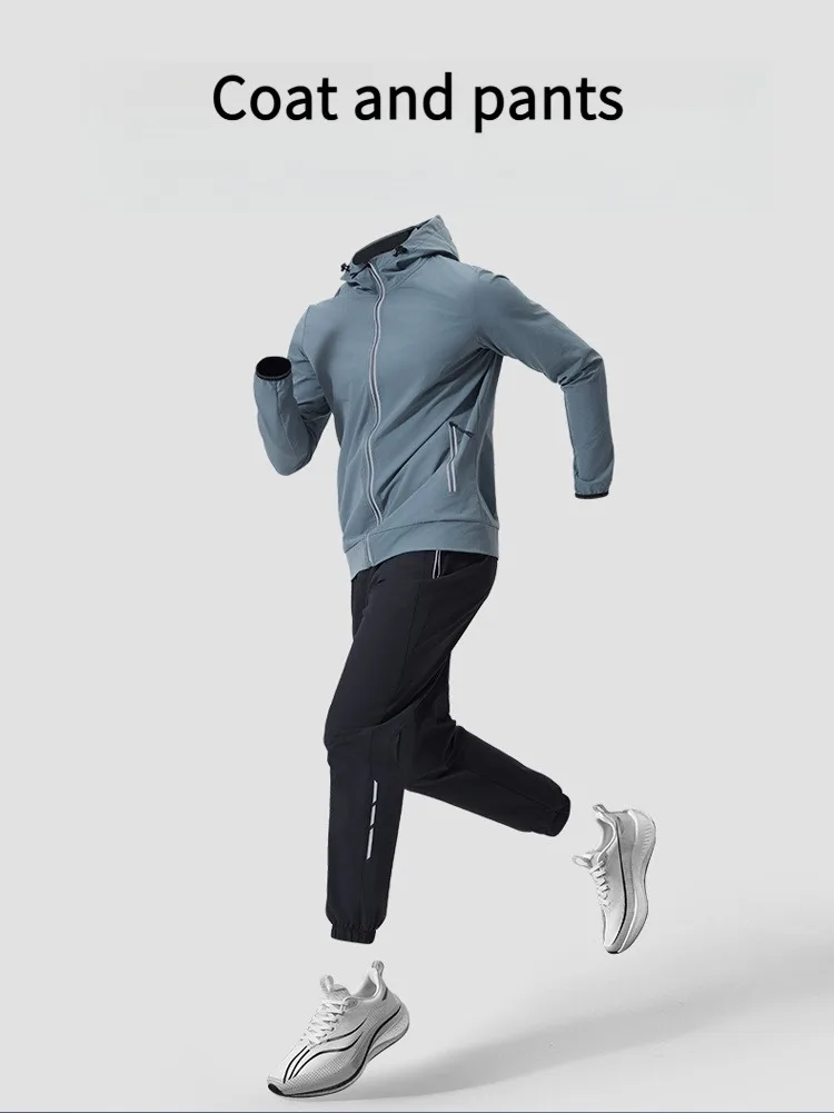 Herren-Sportbekleidungsset mit Kapuze, Trainingsausrüstung, atmungsaktive Jacke und Hose, Fitness-Outfit für bequeme Trainingskleidung – Detail 13