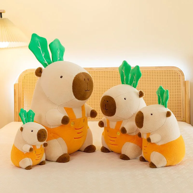 Cute Radish Capybara Plush Toy Multiple Sizes Soft Stuffed Animal with Overalls Adorable Doll for Home Decor Gift for Family Kid