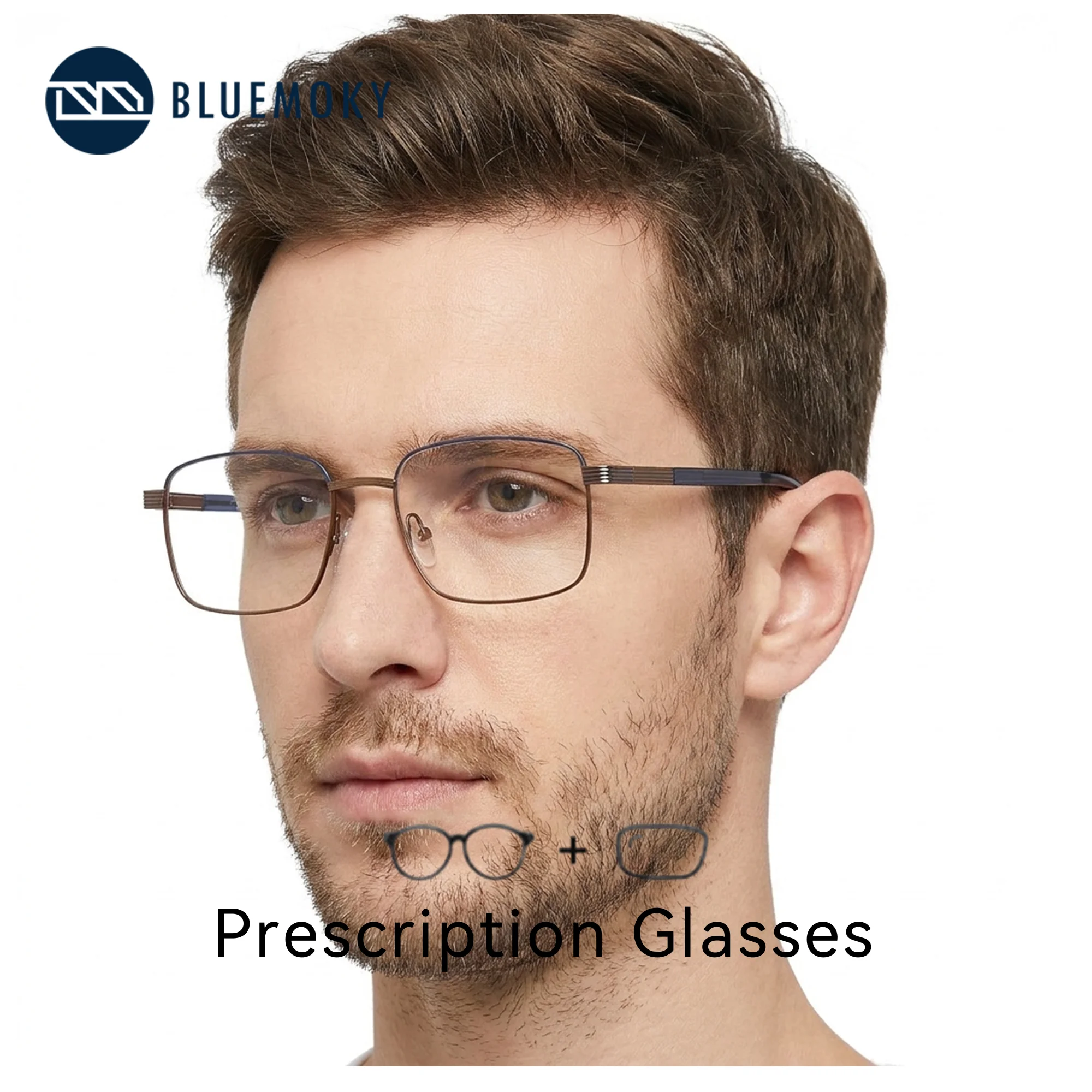 BLUEMOKY XS Size Metal&Acetate Square Prescription Lenses And Frames For Men Myopia/Progressive Graduated Glasses With Recipe