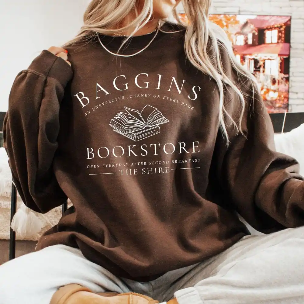 

Толстовка Baggins Bookstore, темный академический свитшот, забавный свитшот, женский повседневный топ Y2K, винтажные пуловеры, флисовые кофты