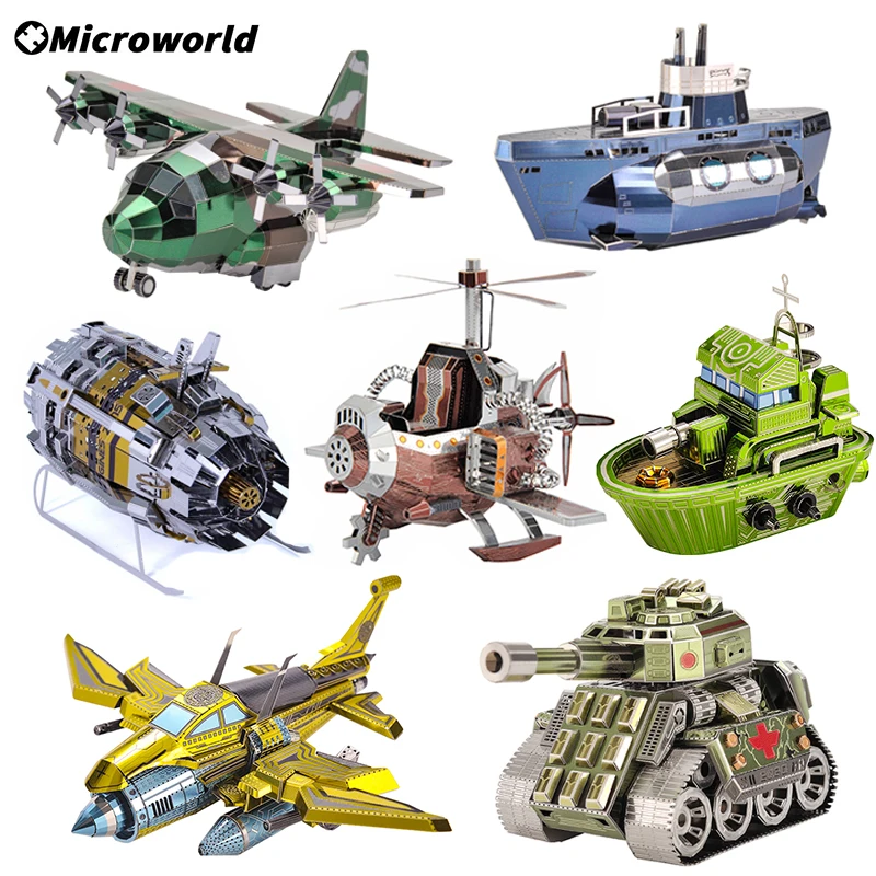 Microworld 3D Metal Puzzle Toys Military Games Tactical Airplane Tanks Car Models Kits DIY Party Game Jigsaw Gifts For Children