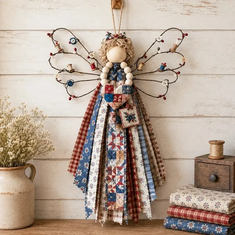 Angel Fabric Hanging DIY Kit Handmade Patchwork Set Wall Decor Pendant Christmas Gift for Home Party Festival Holiday