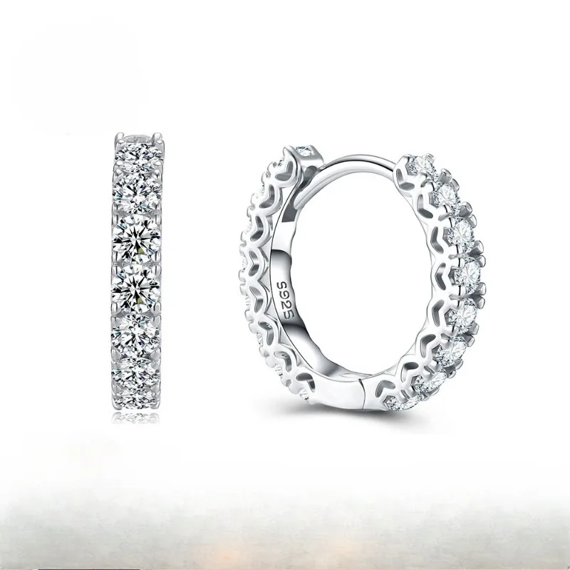 

S925 Sterling Silver Moissanite Hoop Earrings for Women Fashion Lightweight Luxury Minimalist Circle Ear Rings Trendy