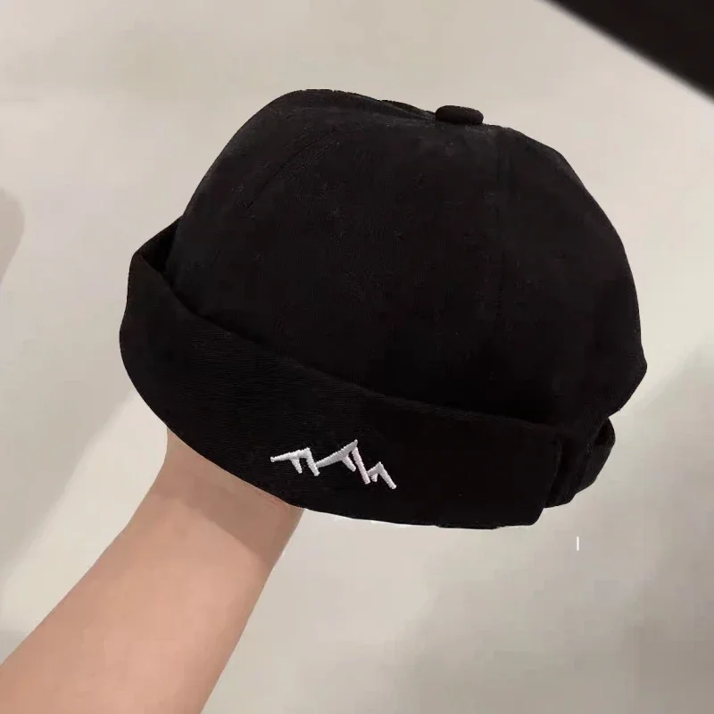 Retro Embroidery Brimless Beanie Hat Solid Color Breathable Bonnet Melon Skin Caps Hip Hop Landlord Hats Docker Cap