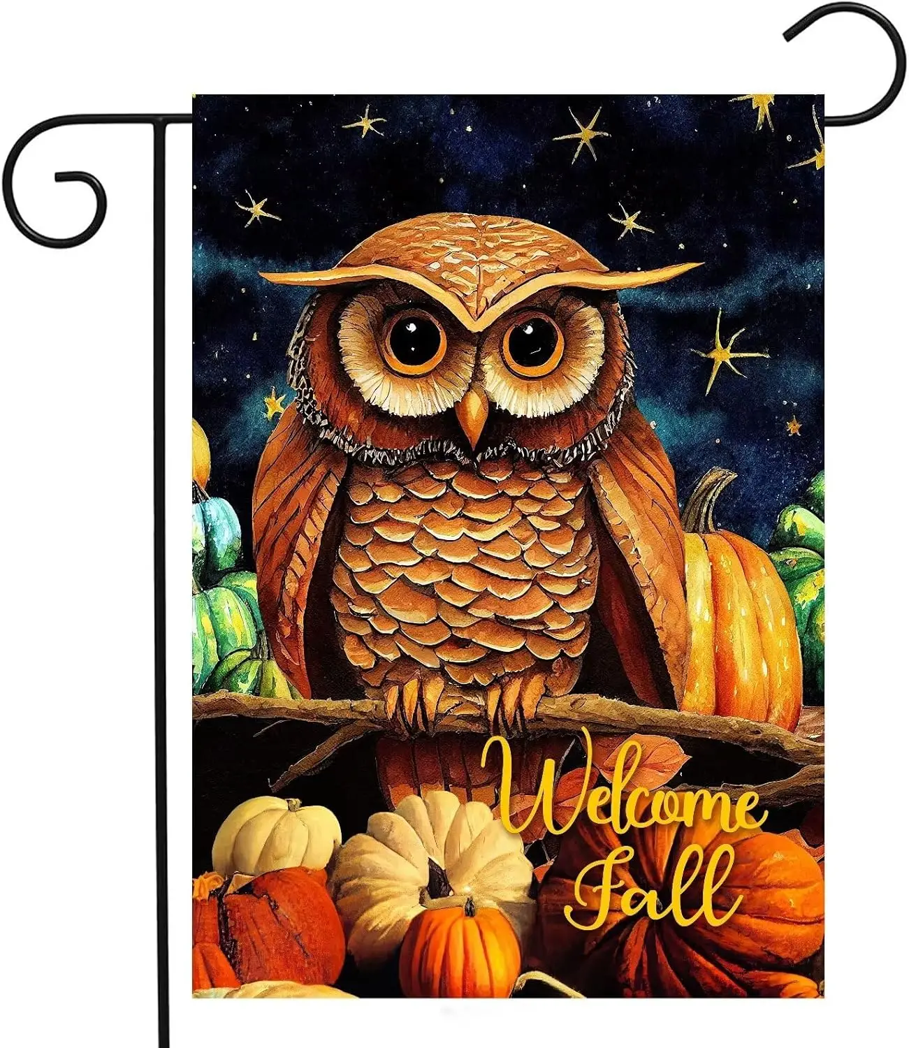 Welcome Fall Owl Cute Bird Fall Pumpkins Harvest Autumn Starry Night Garden Yard Flag 12