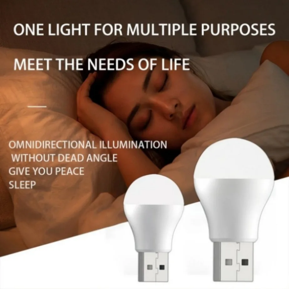 5 Pcs LED USB Plug Lamp Small Night Light Computer Mobile Power Charging Mini Book Lamps LED Eye Protection Square Reading Light