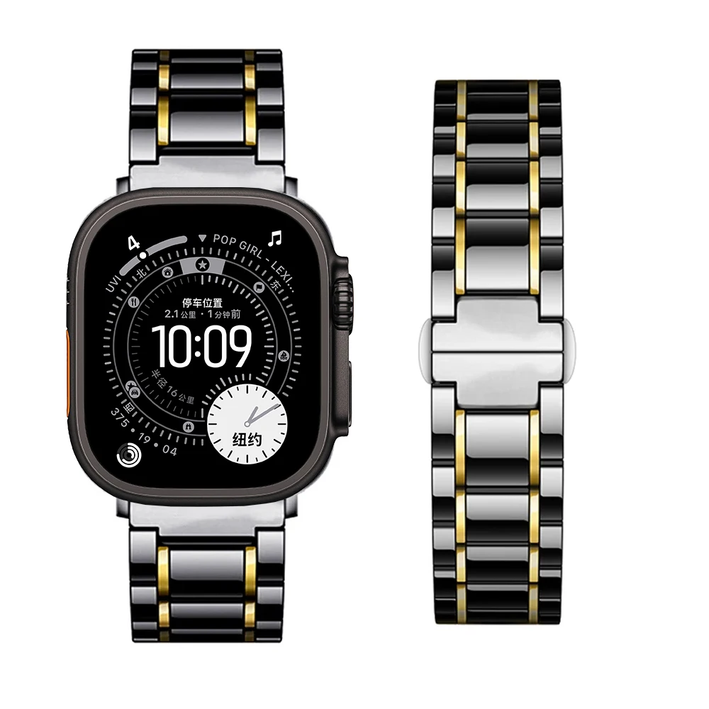

Керамический ремешок для Apple Watch Ultra 3 2 1 49 мм, 11 10 46 мм, 42 мм, металлический браслет из нержавеющей стали для IWatch 9 8 7 6 5 SE 45 мм, 41 мм, 44 мм