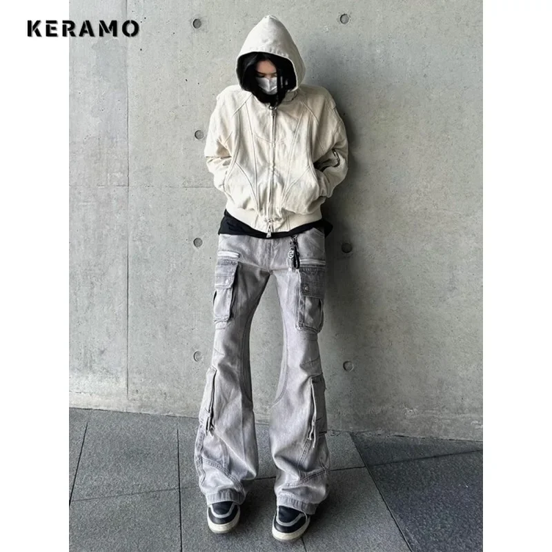 Feminino casual retro perna larga baggy emo denim calças harajuku cintura alta solta jeans streetwear y2k sólido clube 2000s calças