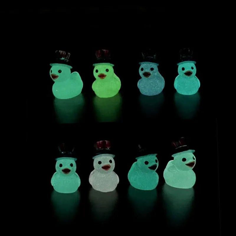 5/10PCS Mini Ducks with Magic Hat Glow in The Night Miniatures Duck Home Decor Desk Decorative