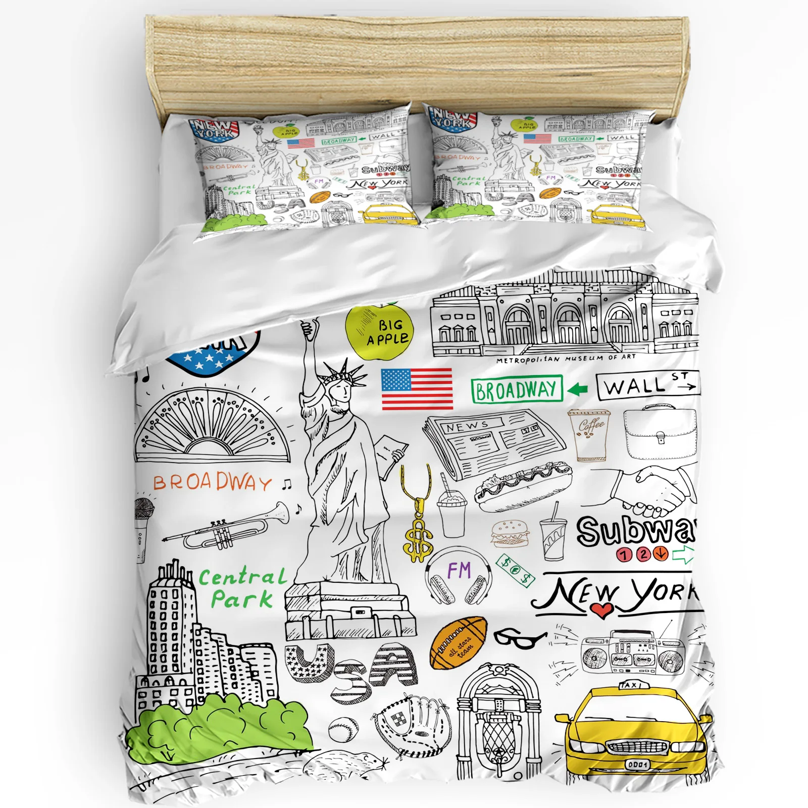 

3pcs Bedding Set Business City Scenery New York Black And White Duvet Cover Pillow Case Boy Kid Teen Girl Bedding Covers Set