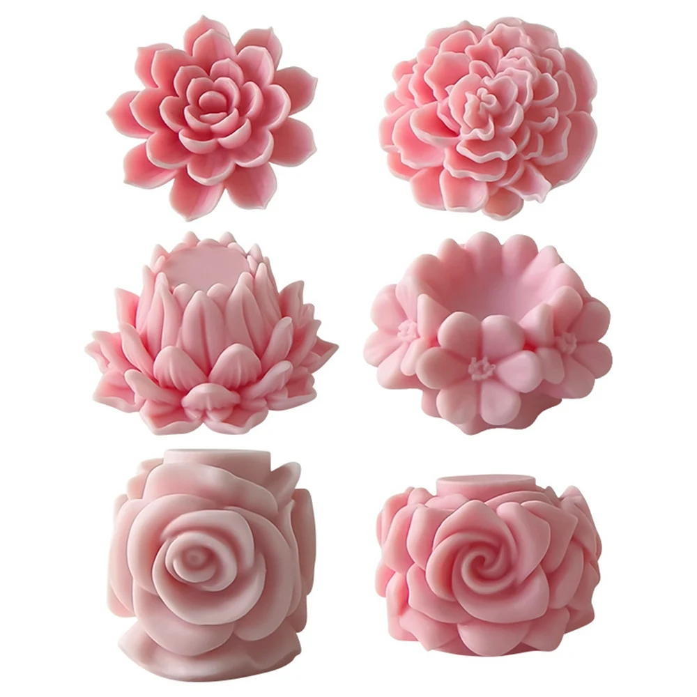 

Flower Series Mold Rose Cylinder Aromatherapy Candle Lotus Candle Silicone Mold Scented Making Tools 3D DIY Handmade Fragrance