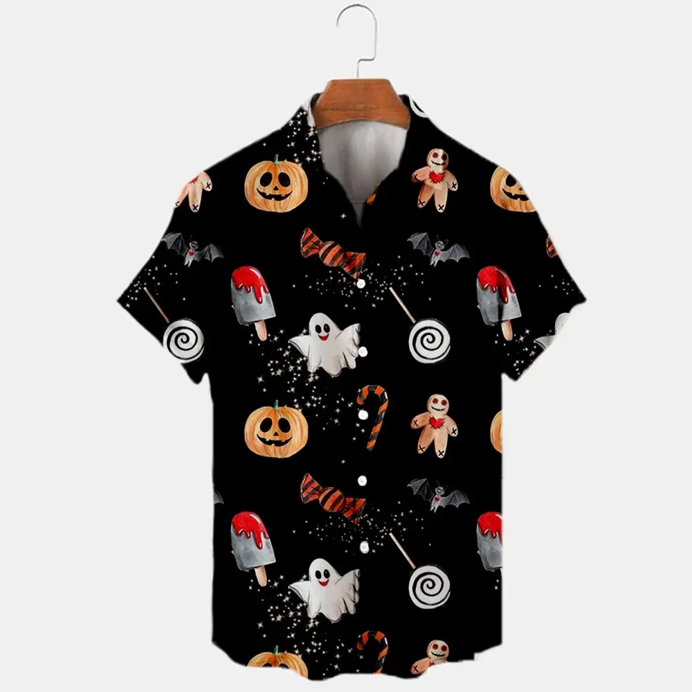 2022 New Halloween Collection Disney Brand Mickey Anime 3D Printed Men\'s Lapel Short Sleeve Slim Fit Hawaiian Shirt Y2k