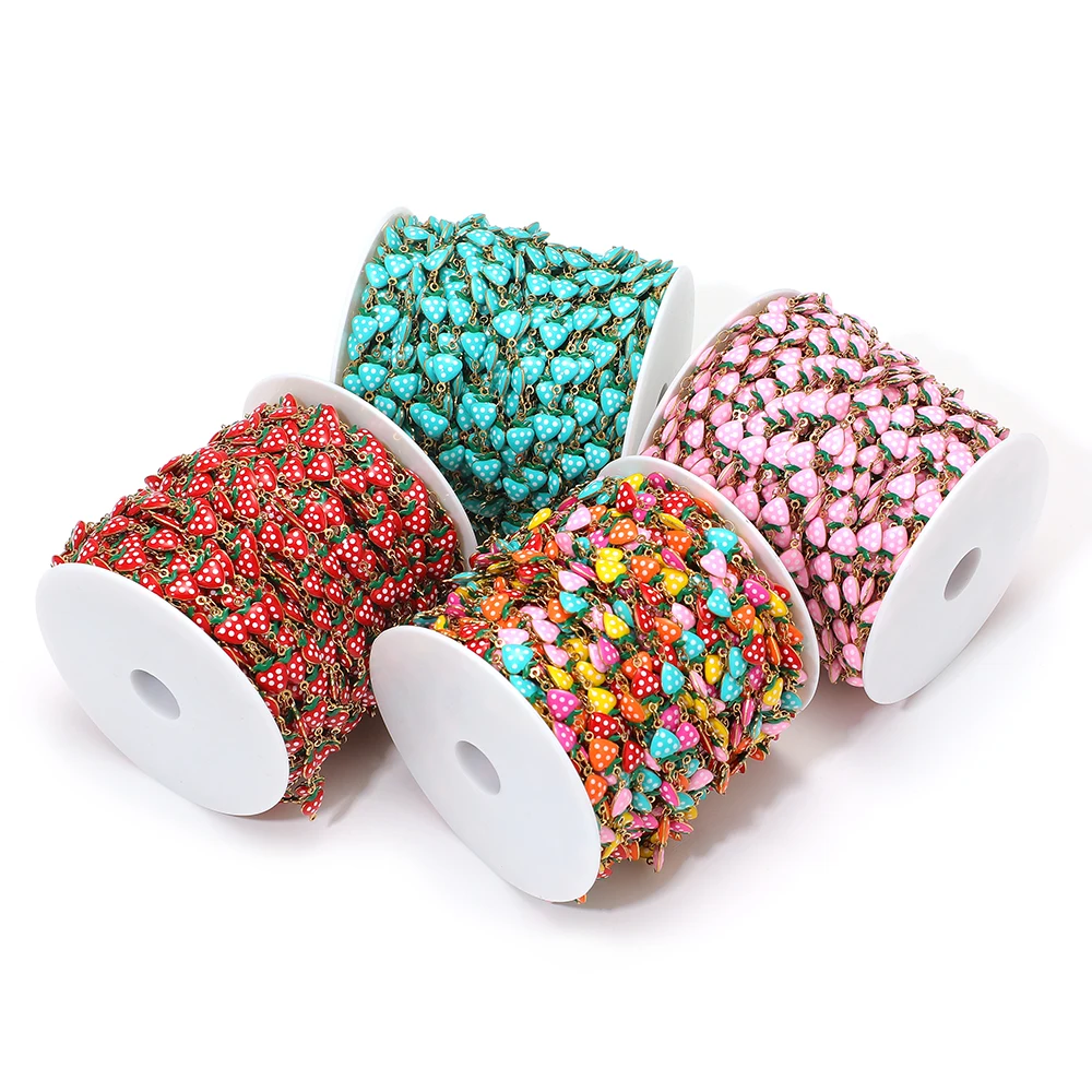 

1 метр цепочки из нержавеющей стали с эмалью в форме клубники, цвета конфет, для изготовления ювелирных изделий своими руками: ожерелий, серег, браслетов, фурнитуры