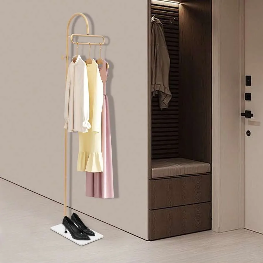 

69 Inches Metal Coat Rack, L-Shape Freestanding Coat Rack With Goose Neck And Hooks, Modern Coat Stand With Stable Base, Coat S