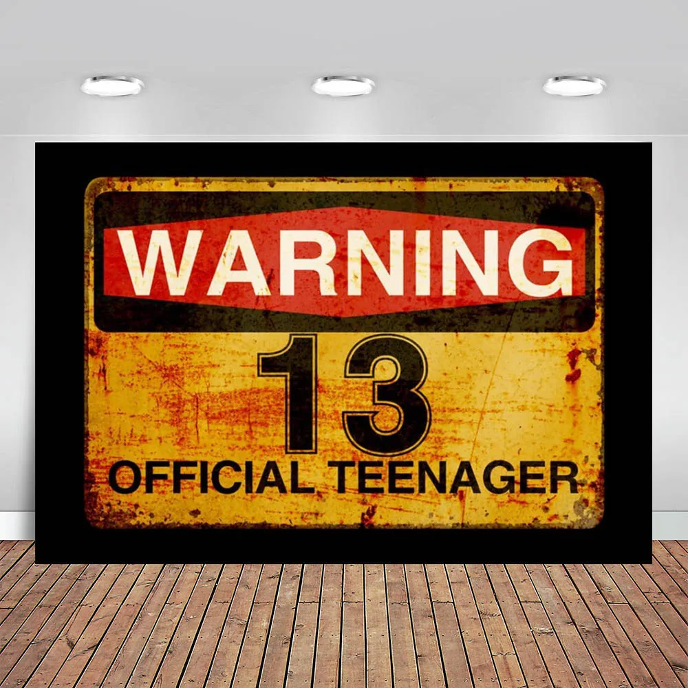 13th Birthday Backdrop Warning Sign Decoration for Boys Girls Happy 13th Birthday Banner Official Teenager 13 Party Yard Banner