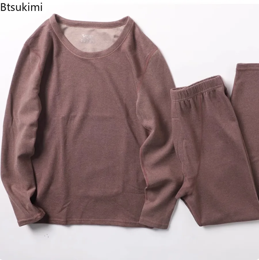 Mens Winter Thermal Underwear Set Double Sided German Velvet Long Johns 2pcs Thick Fleece Pajamas Suit Inner Wear Basic Clothing