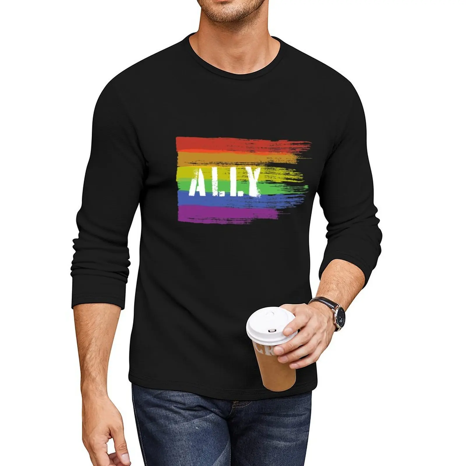 

Ally Pride Flag Long T-Shirt plain t-shirt Blouse graphic t shirts custom t shirt mens funny t shirts