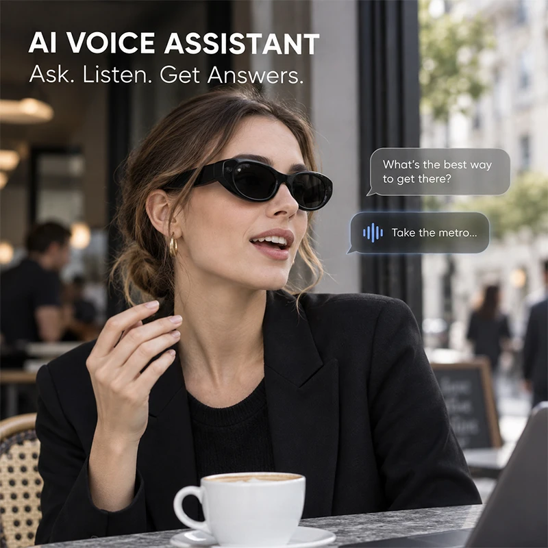AI Smart Glasses Women 8MP Camera HD Video Recording Sunglasses Multi Language Translator Voice Assistant Bluetooth Eyeglasses