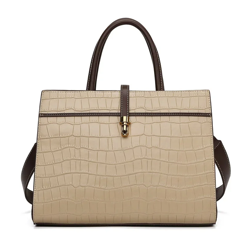 

New Lacquer Skin Crocodile Pattern Women's Handbag Top Layer Cowhide Styled High Grade Single Shoulder Crossbody Bag