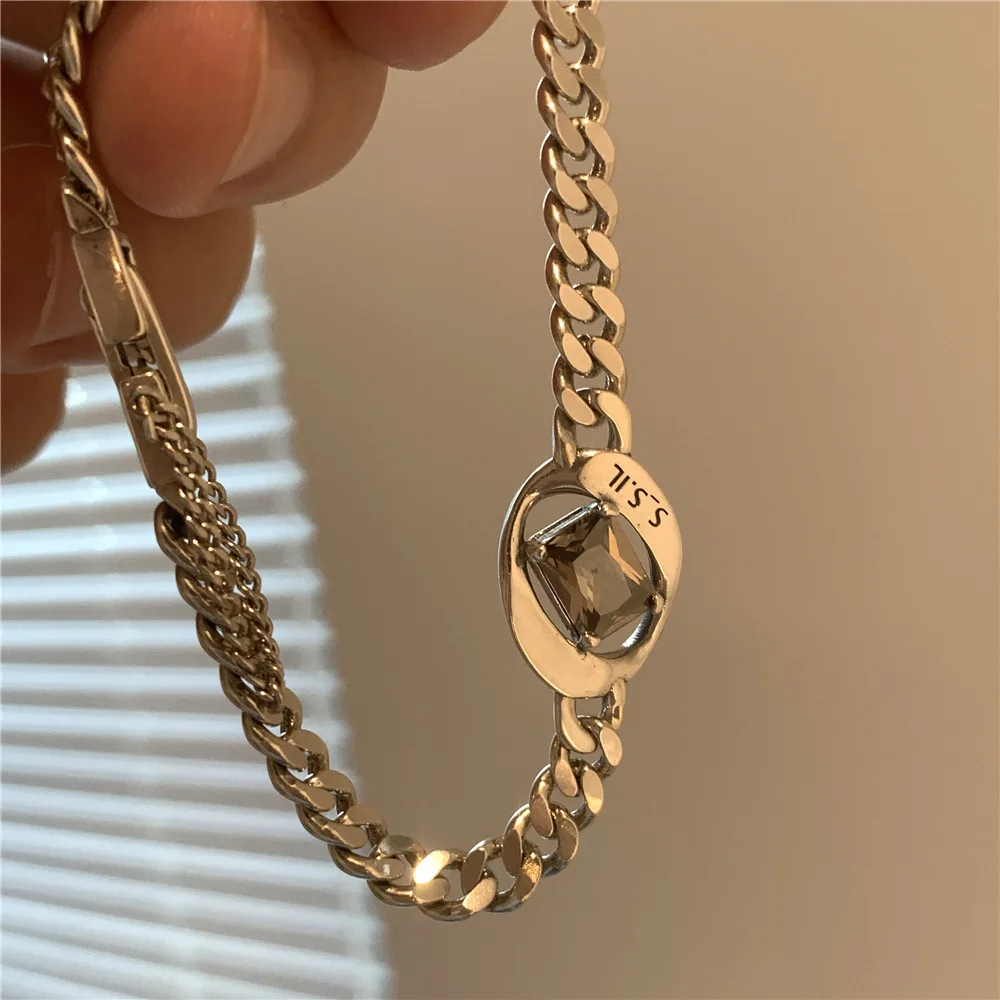 QMCOCO Silver Color Zircon Irregular Geometric Hollow Out Chain Bracelet For Women Daily Gatherings Fashion Jewelry Gifts