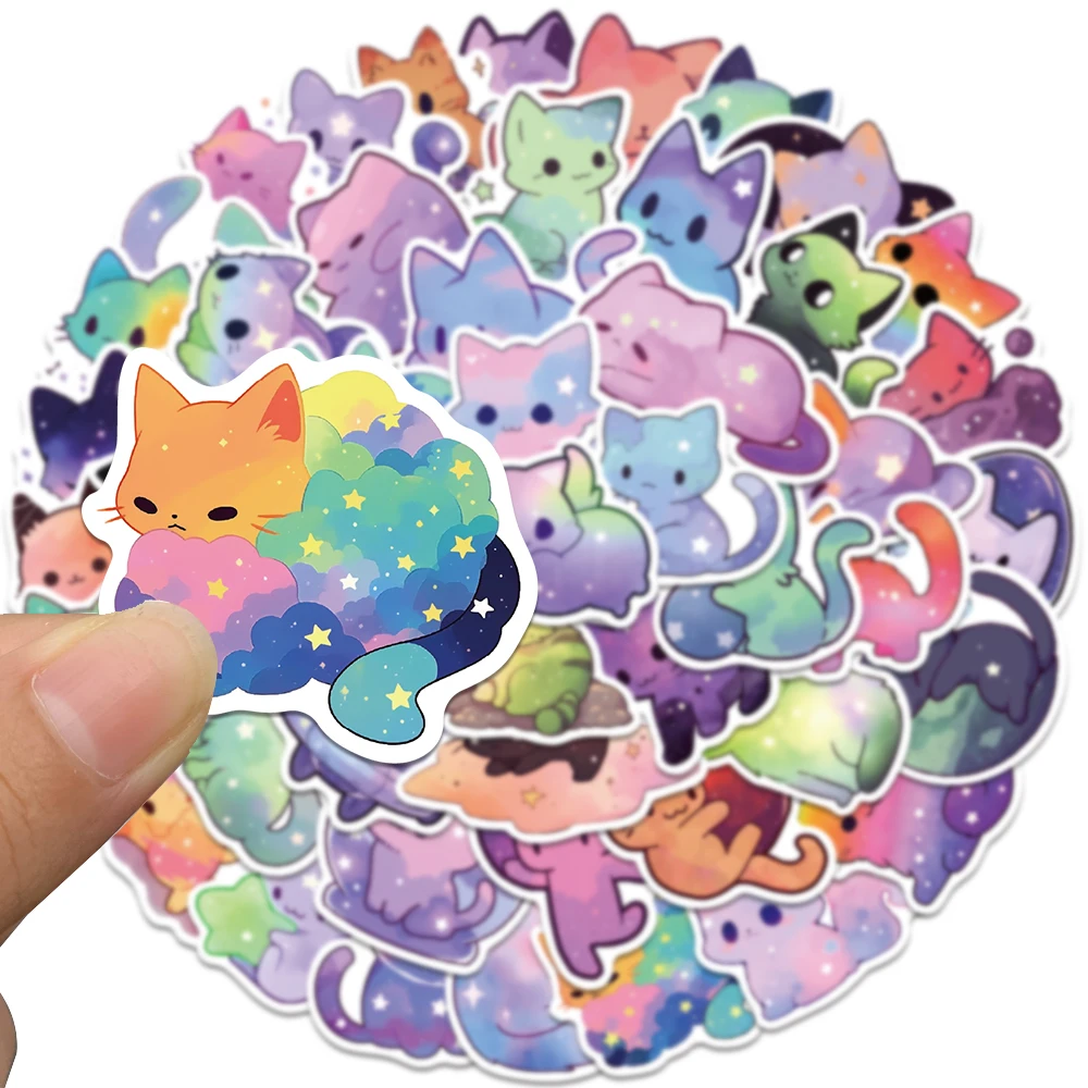 Pegatinas Kawaii de dibujos animados para ordenador portátil, calcomanías con diseño de gatos y cielo estrellado, para botella de agua, equipaje,