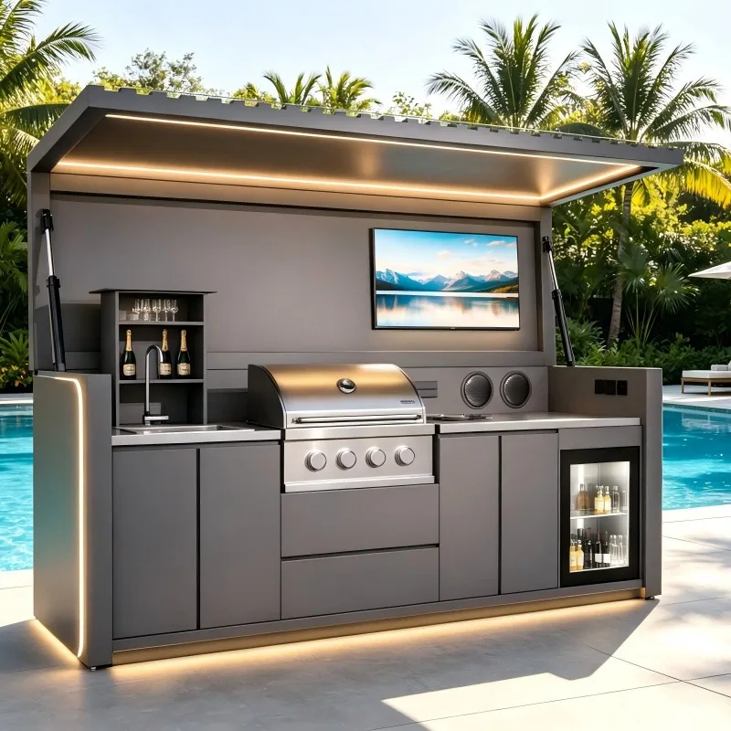 Foldable Modular Outdoor Kitchen, Portable BBQ Cooking Station Wholesale Outdoor Cook House for Garden Backyard Entertainment