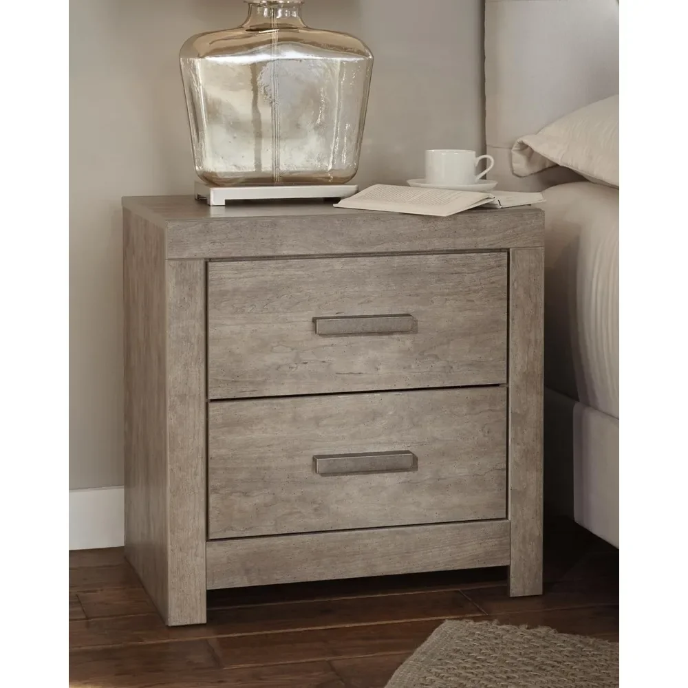 Signature Design by Ashley Culverbach Modern 2 Drawer Nightstand with 2 USB Charging Stations, Weathered Gray