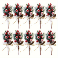 10 Pcs Festive Winter Wonderland Bouquets - Artificial Pine with Cones, Red Berries, and Snowflakes - Frosted Pine Needle Sprigs