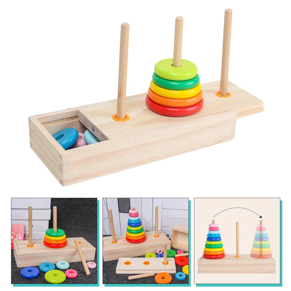 1 Set Building Ring Stacker Rainbow Nesting Toys Baby Geometric Stacker Rainbow Stacking Tower Wooden Stacker