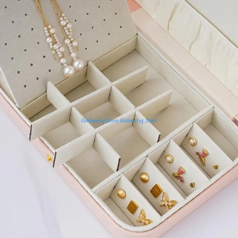 

573B Jewelry Box with Compartment Jewelry Case PU Leather Jewellery Container Practical Bedroom Dresser