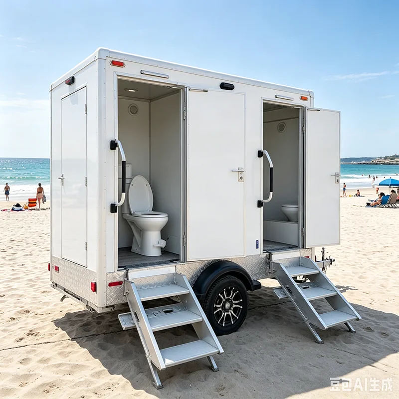 Mobile Prebuilt Toilet Trailer Portable Outdoor Restroom with Stabilizer Legs for Uneven Ground Construction Works