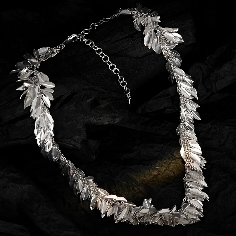 Grass Skirt Sway Necklace, S925 Sterling Silver Dynamic Dangling Elegant Jewelry