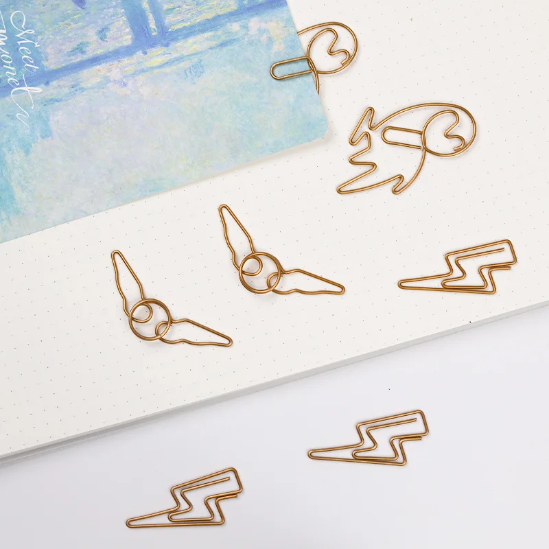 Office Supplies Cartoon Owl Shape Paper Clip Metal Dark Gold Color Creative Lightning Paper Clip Decorative Planner Paperpins