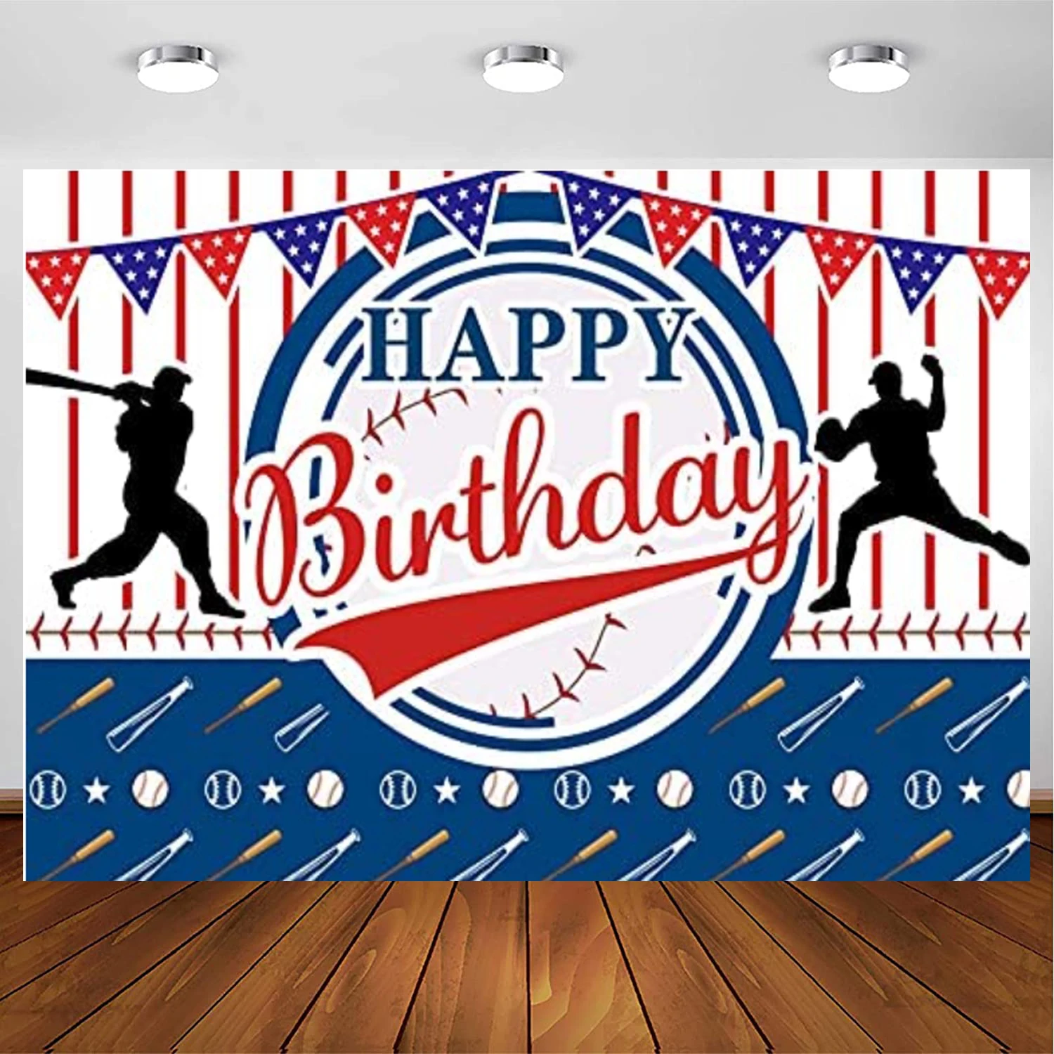 

Baseball Photography Backdrop For Birthday Party Boy's Sport Photo Red And Blue American Flags Baseball Party Decor Background