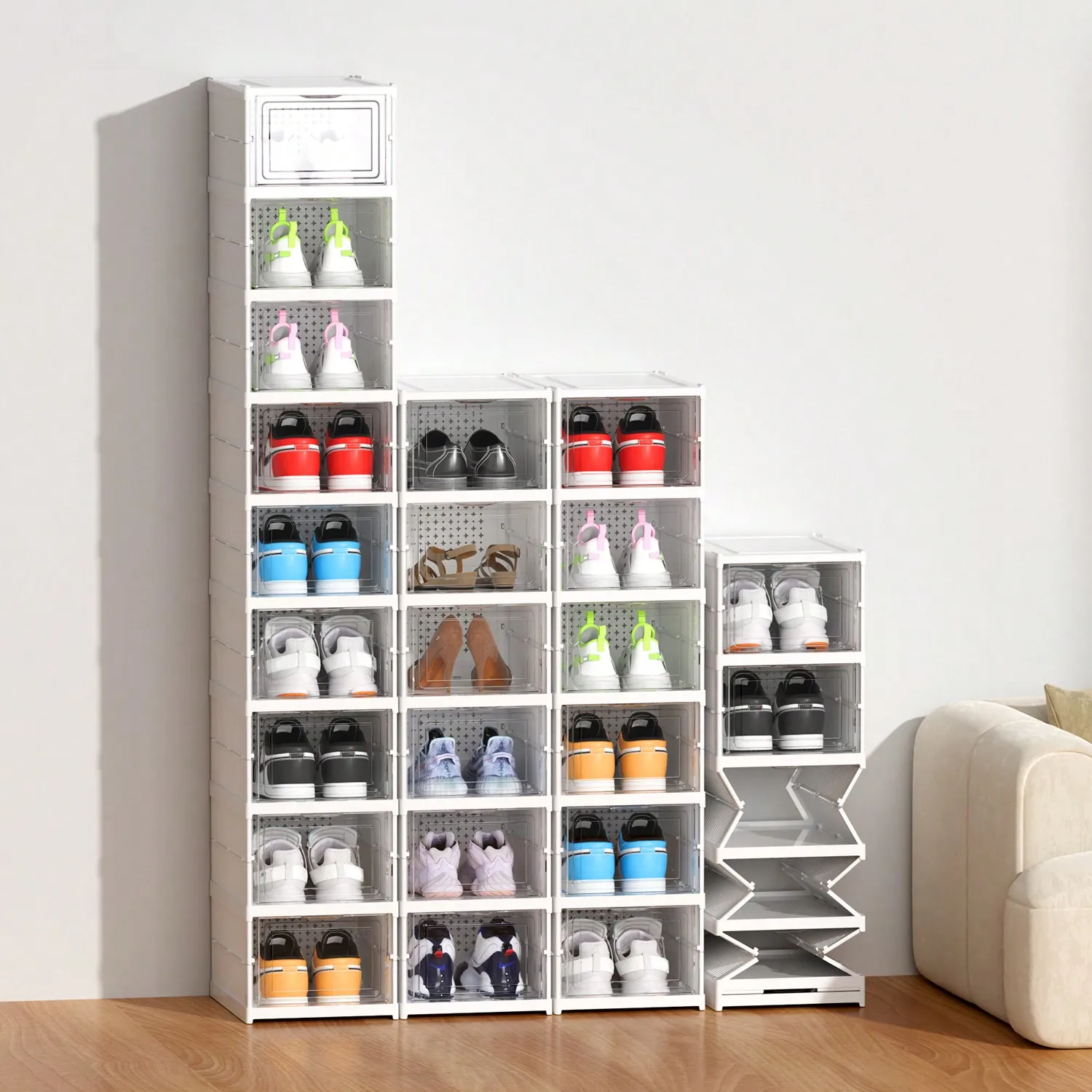 

Portable Shoe Rack Organizer For Closet Entryway, Stackable Sneaker Storage Shoe Cabinet Large Plastic Storage Containers Bins