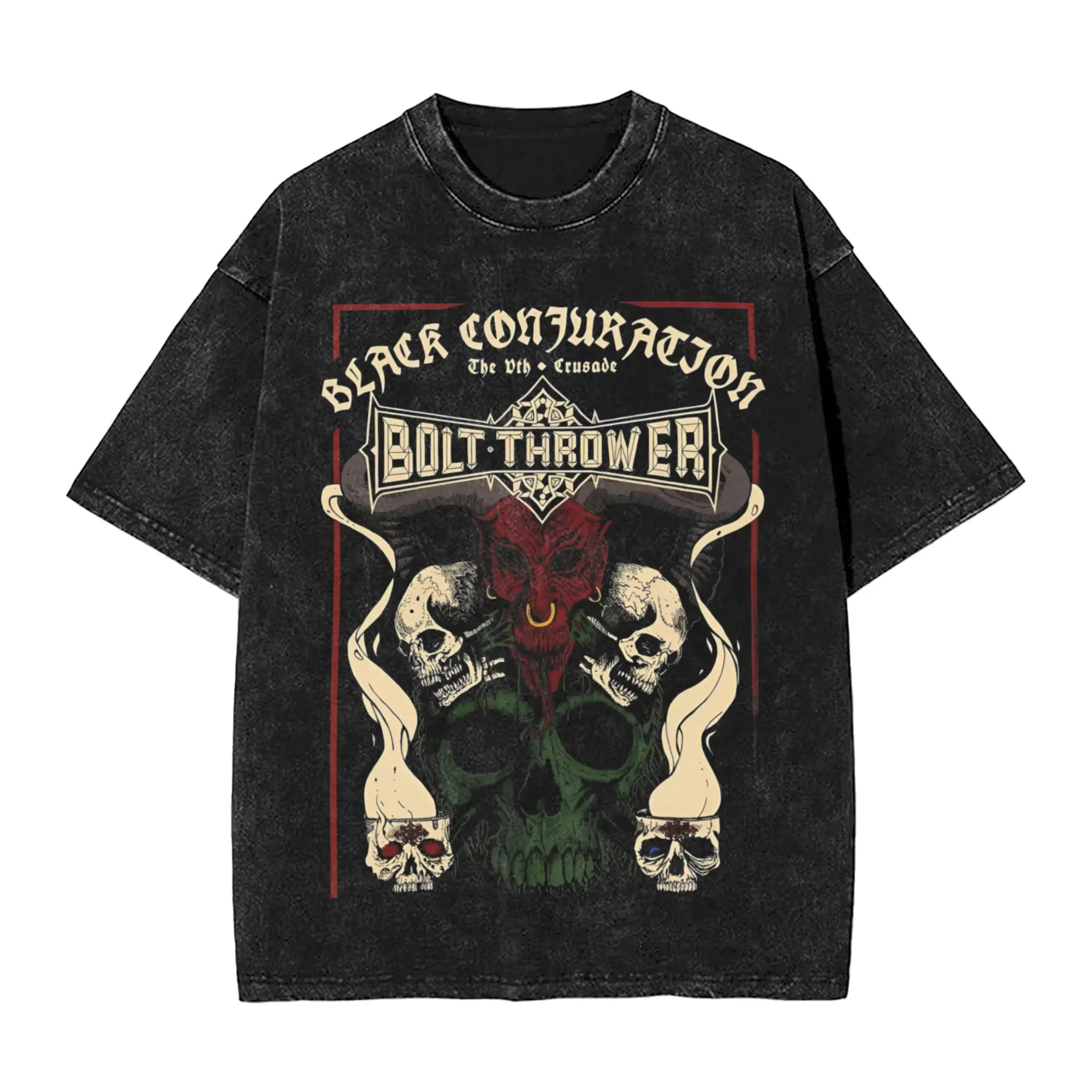 

Novelty Skull Rock Bolt Thrower Band Vintage Washed Tshirts Men's Round Neck Short Sleeve Tops Shirts Cotton Summer Tops Shirts