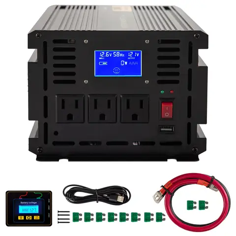SucceBuy 2500W Modified Sine Wave Inverter DC12V to AC120V LCD Display+Remote Controller+LED Indicator AC Outlets Car Converter