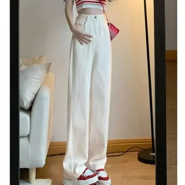 

Summer Artistic Lightweight Women Trendy Wide-legged Pants Simple Style High-Waist Design Suitable Casual Occasions